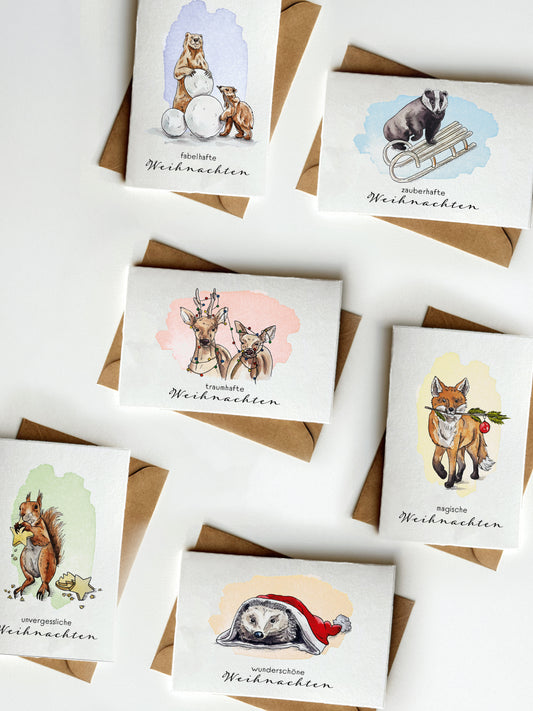 Weihnachtskarten niedliche Waldtiere