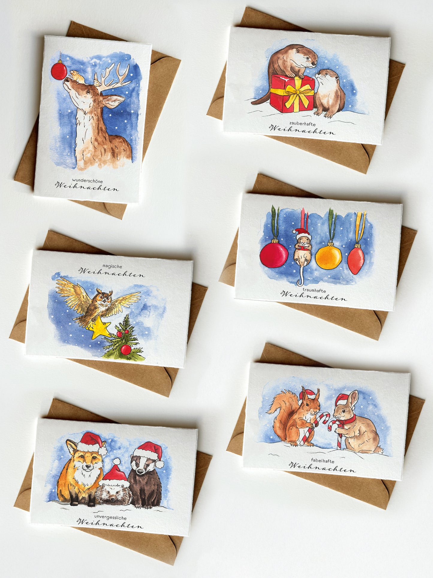 Weihnachtskarten Tiere und blauer Himmel