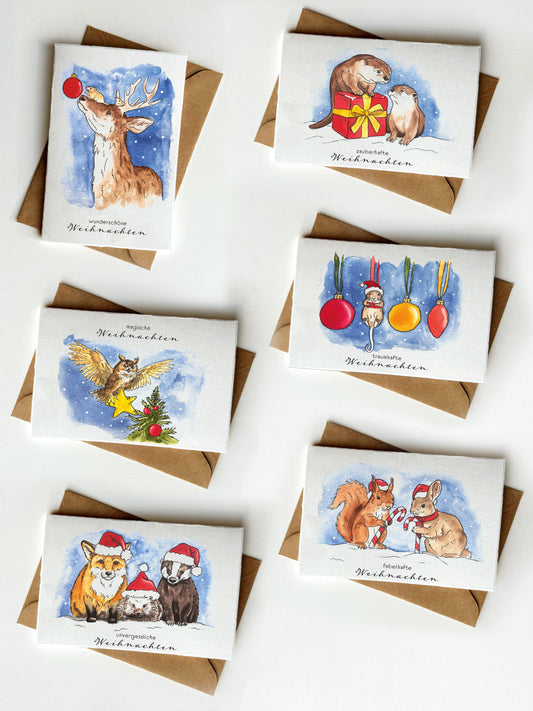 Weihnachtskarten Tiere und blauer Himmel