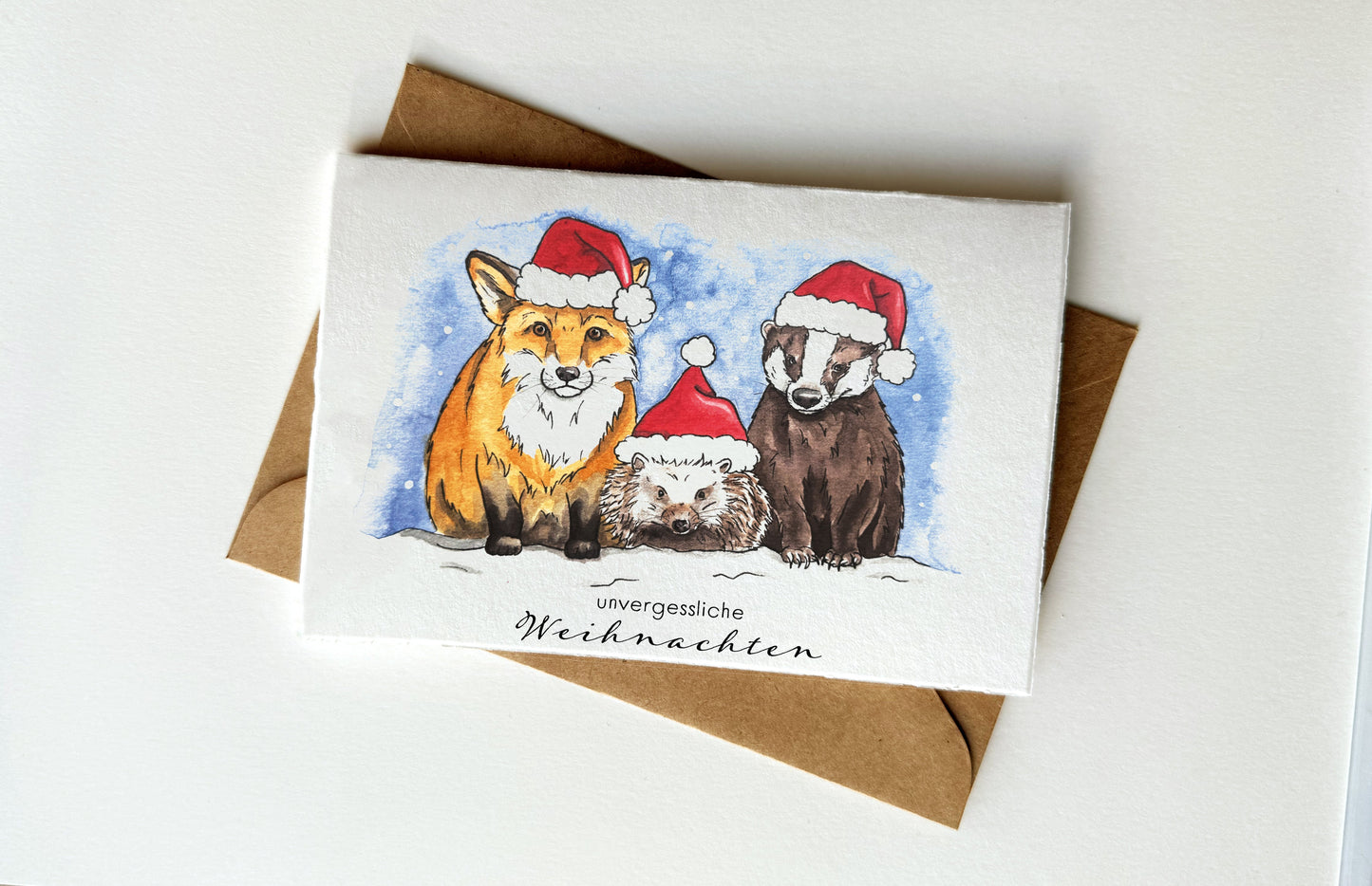 Weihnachtskarten Tiere und blauer Himmel